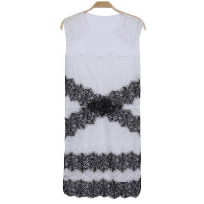 

Lovaru ™New 2015 fashion Women black and white lace patchwork sleeveless mini dress vestidos