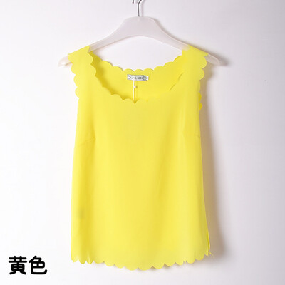 

Women Fashion Solid Color Sexy Summer Sleeveless chiffon wave lace vest Camisole bottoming shirt L33