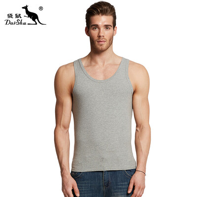 

Kangaroo DaiShu mens vest round neck tight-fitting sports fitness sweat vest summer bottoming Slim type solid color cotton sweatshirt gray ash M