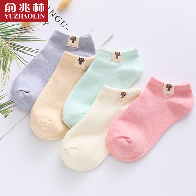 

Yu Zhaolin 5 pairs of womens socks solid color comfortable&breathable cotton sports leisure socks boat female mini cartoon socks 5 pairs of code