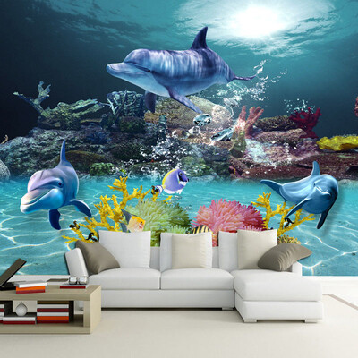 

3D Stereoscopic Dolphin Marine Animals Wallpaper Childrens Bedroom Sofa Wall Large Mural Customized Wall Paper On The Walls 3D
