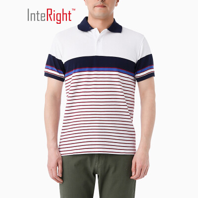 

INTERIGHT mens POLO shirt loop positioning color strip short sleeve blue&white strip M