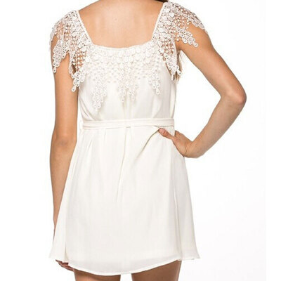 

Lovaru ™New 2015 fashion Free Shipping New Women White Lace Sleeveless Chiffon Patchwork Sexy Dress