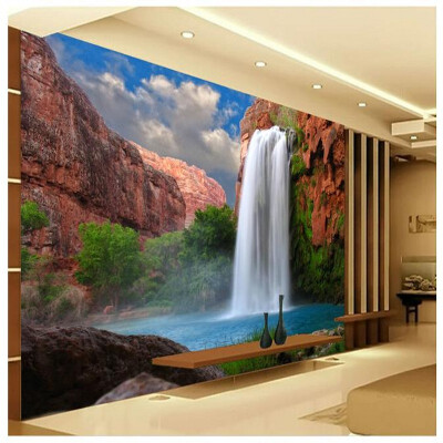 

Custom 3d mural Natural landscape waterfall scenery wallpaper TV background wall painting living room sofa study wallpaper mural