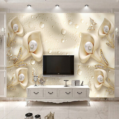 

Custom 3D Mural Обои Европейский стиль Calla Lily Butterfly Water Drop Silk Wallpaper Hotel Living Room TV Backdrop Home Decor