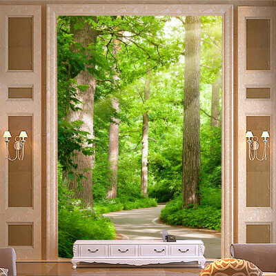 

Photo Wallpaper 3D Green Forest Path Mural Living Room Hotel Entrance Background Wall Covering Mural Wall Papers Papel De Parede