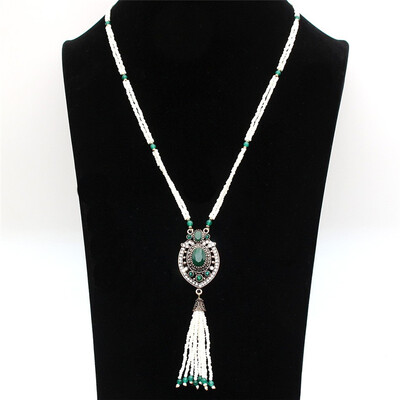 

Vintage Women Turkish Beaded Long Ожерелье Круглый цветок Подвеска Бусины Кисточки Многоцветные Смола Ожерелье Ретро Араббия Ювели