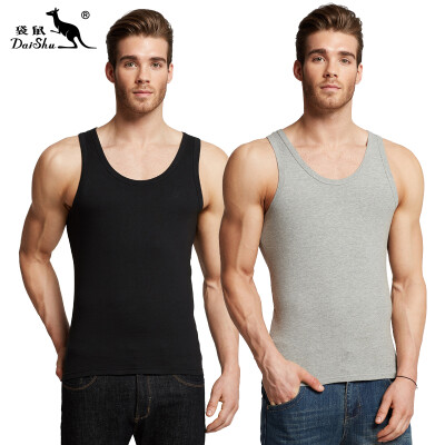 

Kangaroo DaiShu 2 pieces mens vest mens cotton casual sports tide mens vest bottoming shirt black gray XXXL