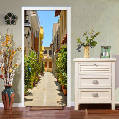 

Пользовательские 3D City Town Mural Photo Wallpaper Cafe Living Room Дверь Декор Mural Наклейка ПВХ Экологичная дверная стеновая бумага 77cmx200cm