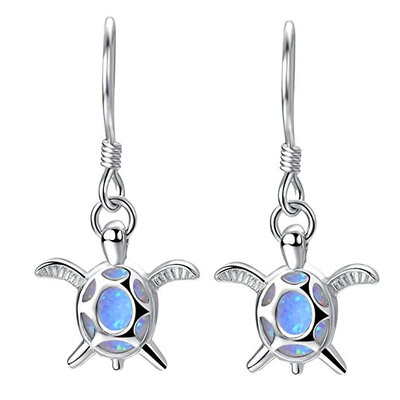 

Yoursfs Turtle Earrings For Women French Hooks Lab Created Blue Opal Turtle Drop & Dangle Earrings
