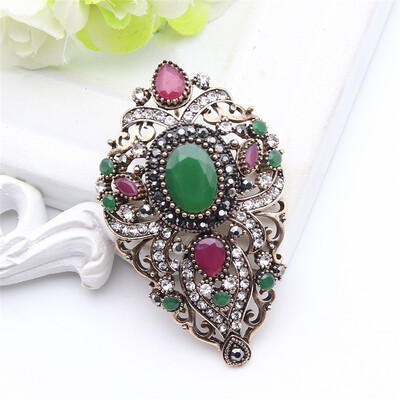 

Vintage Turkish Women Flower Brooches Pins Antique Gold Color Resin Broches Brooch Pendant Dual-Purpose Ladies Ethnic Jewelry