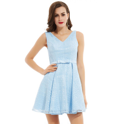 

CAZDZY V Neck Zipper-Up Bowknot A Line Homecoming Dress