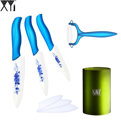 

4" 5" 6" PP + TPR Ceramic Knife Stand + Blue Handle Peeler High Grade Cooking Tools XYJ Most Popular Kitchen Knife Set Hot Sale