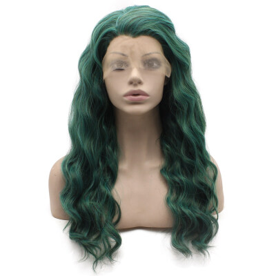 

Long Wavy blue Synthetic Swiss Lace Front Wig Cosplay