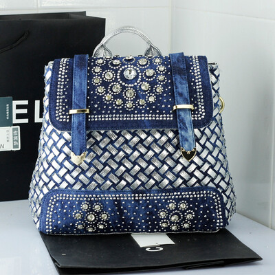 

New 2016 women diamond backpack classic fashion rhinestone denim bags women casual backapck high quality shoulder bag for girl luxury brand