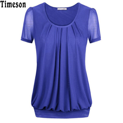 

Timeson Plus Size Chiffon T Shirt Women Short Sleeve O Neck Female T-shirt Tops 2018 Summer Casual Loose Ruched Tee Shirt Femme