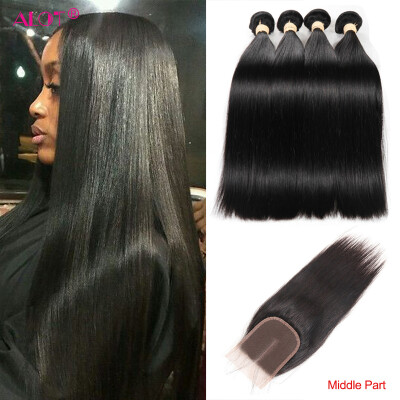 

Alot Hair Products Malaysian Straight Wave Lace Closure Remy Weft Hair Weave 4 Bundles Human Hair Bundles With Closure