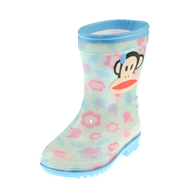 

PaulFrank big mouth monkey children rain boots boy cartoon non-slip water shoes girls rubber shoes PF1012K blue flowers 27
