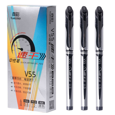 

TRUECOLOR quick-drying 05mm black bullet gel gel pen student office signature pen pen 12 stick V55