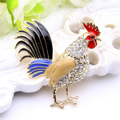 

Lucky Zodiac Animal Rooster Brooch Pin For Women Rhinestone Enamel Animal Brooches Broches Crystal Cock Jewelry Pins Cute Gift