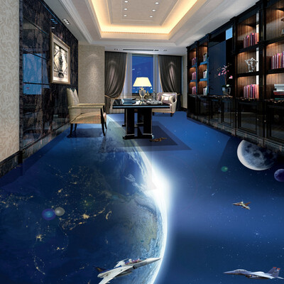 

Free shipping photo 3d floor custom moisture anti-skidding bathroom wallpaper murals Galaxy Earth 3D living room floor 250cmx200cm