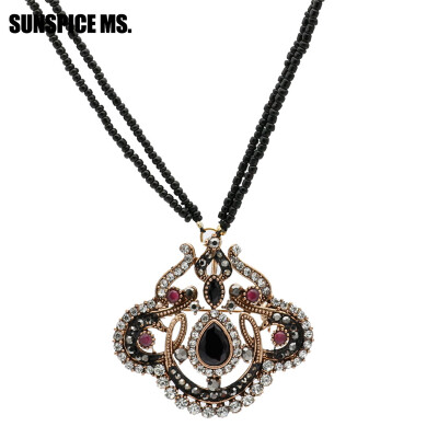 

Elegent Turkish Ethnic Seed Bead Long Pendant Necklace Antique Resin Hollow Flower Necklace Sets Indian Bohemia Vintage Jewlery