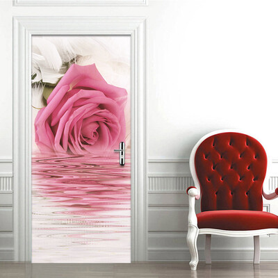 

PVC Self Adhesive 3D Wall Door Mural Sticker Romantic Pink Rose Photo Poster Door Decor Wallpaper Wedding House Mural 77cmx200cm