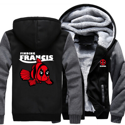 

2018 New USA SIZE Men Winter Autumn Hoodies DEADPOOL FINDING FRANCIS pattern Fleece Coat Baseball Uniform Sportswear Jacket wool