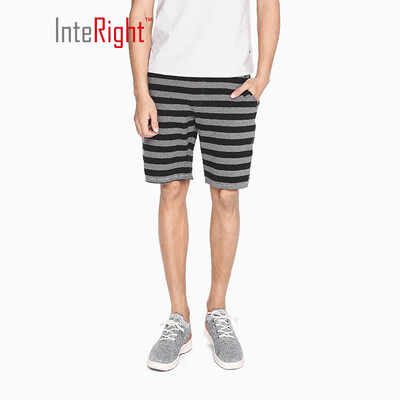 

INTERIGHT Casual Shorts Mens Knit Striped Elastic Shorts Black Gray Strip