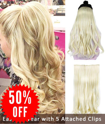 

Rhyme 24" Blonde Curly Layered One Piece 5 Clips Clip inon Hair Extensions Hairpieces for GirlsWoman