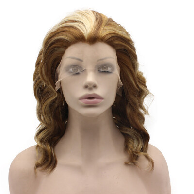 

Shoulder Length Wavy Swiss Lace Front Blonde Highlight Wig Natural