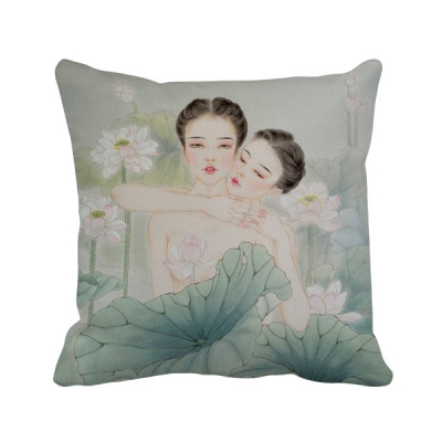 

Beauty with Lotus Chinese Style Watercolor Polyester Toss Throw Pillow Square Cushion Gift