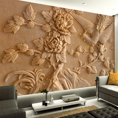 

Custom 3D Photo Mural Wallpaper Living Room Sofa Backdrop Chinese-style Phoenix And Flowers Relief Wall Papers Mural On The Wall