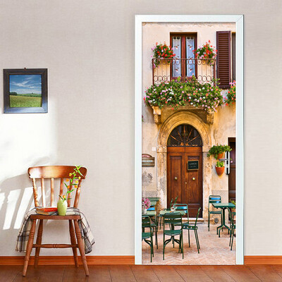

European Style Dining Room Cafe 3D Mural Wallpaper PVC Self-Adhesive Home Decor DIY Door Mural 3D Wall Paper Stickers 77cmx200cm