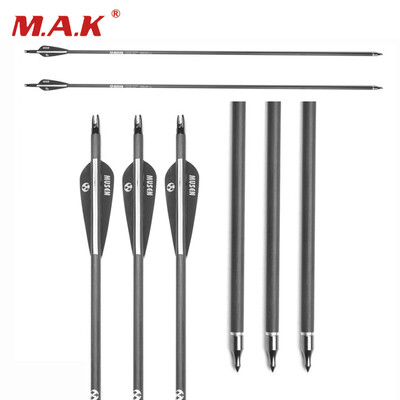 

12 pcs 30 Inches Spine 340 Carbon Shaft Arrows with Removeable Head for Recurve Compound Bow Under 75 Pounds Archery Shoot
