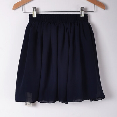 

Women Fashion Dress Casual Solid Color Chiffon High waist double chiffon short skirt Puff Pleated big swing half skirt L05
