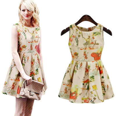 

Lovaru ™2015 NEW FASHION cute straight print o-neck high quality simple brief above knee mini party dresses