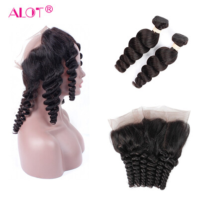 

Alot Cheap 7A Бразильская свободная волна Virgin Hair 2 Bundles Loose Wave With 360 Lace Frontal с свободными волновыми связями 360 Frontal