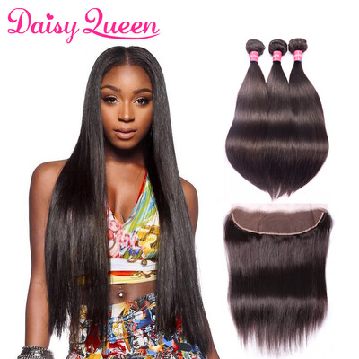 

8A Peruvian Straight Virgin Hair With Frontal Ear To Ear Lace Frontal Closure With Bundles 100 Human Hair 3 Bundles With Frontal