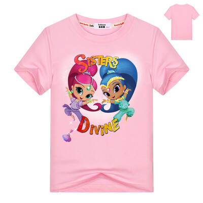 

2018 Shimmer And Shine T-Shirt для девочек Shimmer Shine Girls Tops Baby Girl Хлопок Тис Фиолетовые рубашки Футболки для девочек О