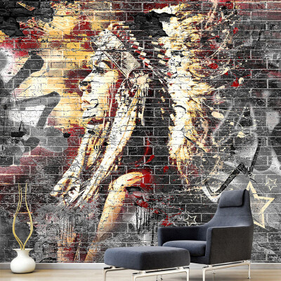 

Custom Wallpaper Murals 3D Graffiti Art Wood Grain Brick Wall Mural Retro Characteristic Cafe Restaurant Wall Covering Wallpaper