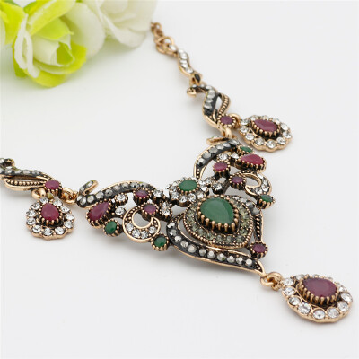 

Gorgeous Turkish Women Flower Vintage Necklace Antique Gold Color Water Drop Resin Neckalce Jewelry India Bohemia Wedding Bijoux