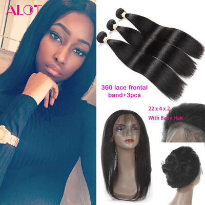 

Alot Malaysian Virgin Hair Bundles Straight Hair 360 Lace Frontal with 3 Bundles 100% Unprocessed Virgin Human Hair Extensions