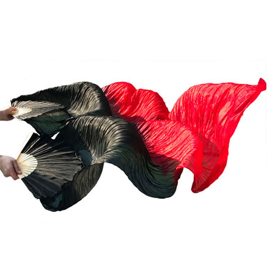 

2017 Newest Handmade Bamboo Ribs Dance Props Silk Belly Dance Fans Natural Silk 1 Pc Left hand1 Pc Right Hand Silk Fans BlackRed