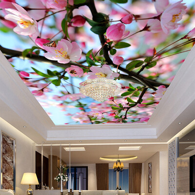 

Пользовательские Mural Photo Wallpaper 3D Stereoscopic Peach Blossom Zenith Ceiling Mural 3D Living Room Wall Paper Современное домашнее украшение