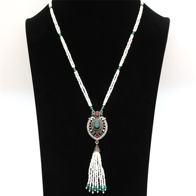 

Vintage Women Turkish Beaded Long Ожерелье Круглый цветок Подвеска Бусины Кисточки Многоцветные Смола Ожерелье Ретро Араббия Ювели
