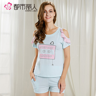 

Cosmo Lady pajamas cotton short-sleeved shorts suit comfortable round neck cute cartoon strapless home service underwear