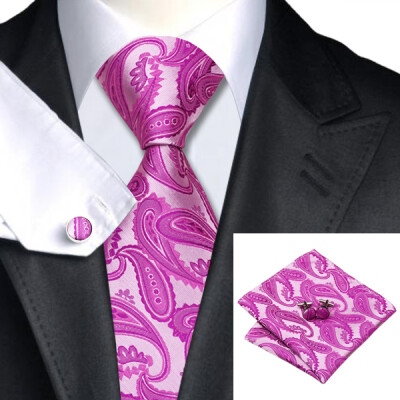 

N-0541 Vogue Men Silk Tie Set Purple Paisley Necktie Handkerchief Cufflinks Set Ties For Men Formal Wedding Business wholesale