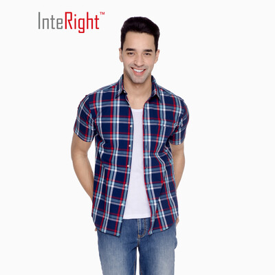 

INTERIGHT shirt mens cotton checkered casual shirt short sleeve red grid  41