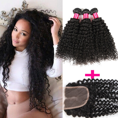 

Mongolian Kinky Curly Virgin Hair 3Bundles With 1 Lace Closure 100% Malaysian Kinky Curly Virgin Human Hair 3Bundles & Lace Closur